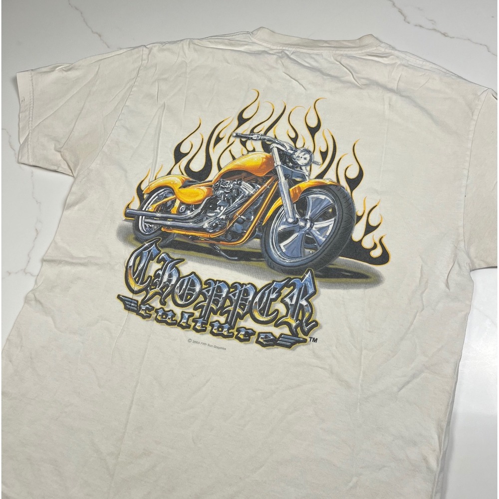 Chopper Culture Shirt Mens White Vintage 2003 Flame Biker Graphic Tee